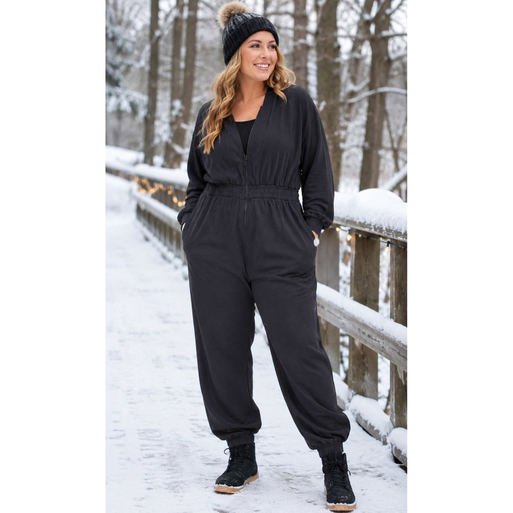 Eloquii Elements Womens Fleece Lined Zip Front Jumpsuit Gray Size 14/16 NWT